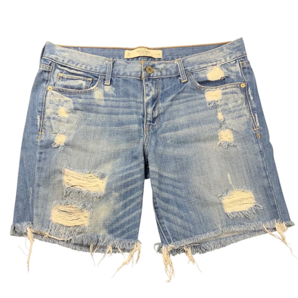 Abercrombie & Fitch Distressed Denim Bermuda Shorts Womens 10 W30 Raw Hem Blue